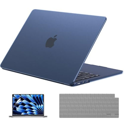 EooCoo Case for MacBook Air 15 inch M5 M4 M3 M2 2026-2023, Frost Midnight | Easy to Install, Sturdy, Plastic Hard Shell Case & Keyboard Cover & Screen Protector, Model: A3448 A3241 A3114 A2941 - color: Original Midnight