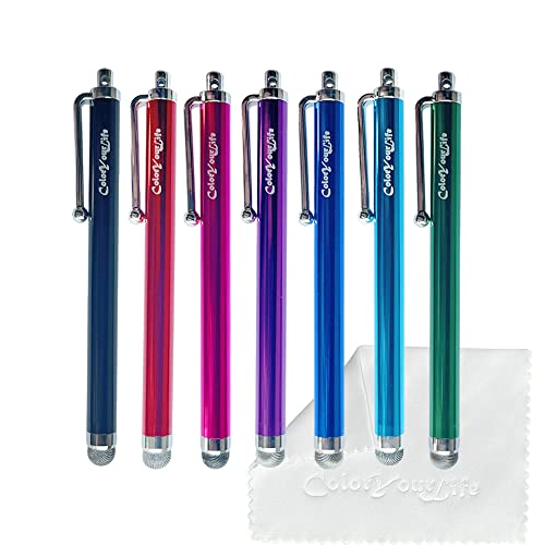 7 Pack Micro-Knit Hybrid Fiber Tip Universal Capacitive Stylus Pens for iPad,iPhone, Android Smart Phone, Tablet Laptop and Cleaning Cloth