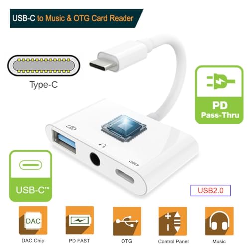 chenyang 3 in 1 USB C to 3.5mm Audio AUX & USB 2.0 Socket OTG Adapter with PD 15W Charge for Laptop Tablet Phone - style: 3.5mm/USB3.0 3-in-1