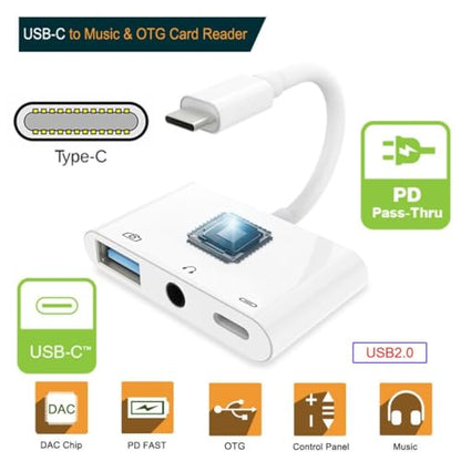 chenyang 3 in 1 USB C to 3.5mm Audio AUX & USB 2.0 Socket OTG Adapter with PD 15W Charge for Laptop Tablet Phone - style: 3.5mm/USB3.0 3-in-1
