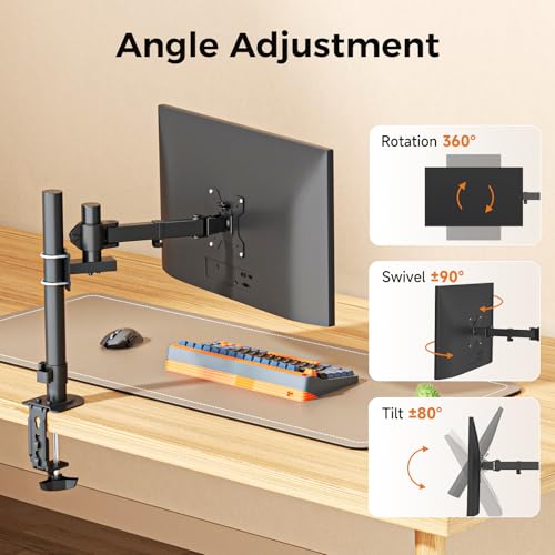 suptek Single Monitor Arm, Universal 1 Tier Arm Fully Adjustable Pole Mount Bracket Monitor Mounting for 13 to 32 inch Screen, Weight up to 22lbs, Mounting Holes 75x75mm to 100x100mm,Black - size: 1 Tier Monitor Arm