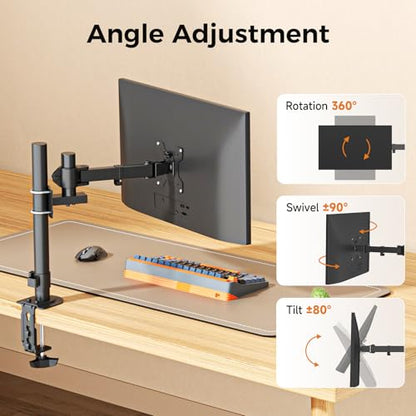 suptek Single Monitor Arm, Universal 1 Tier Arm Fully Adjustable Pole Mount Bracket Monitor Mounting for 13 to 32 inch Screen, Weight up to 22lbs, Mounting Holes 75x75mm to 100x100mm,Black - size: 1 Tier Monitor Arm