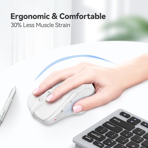 TECKNET Wireless Mouse, 2.4G Ergonomic Computer Mouse, 2600 DPI, White | Ergonomic Design with Side Grips, Adjustable DPI, 2-Year Battery, Compact Size, USB-A Plug & Play, Wide OS Compatibility - color: White