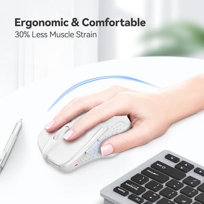 TECKNET Wireless Mouse, 2.4G Ergonomic Computer Mouse, 2600 DPI, White | Ergonomic Design with Side Grips, Adjustable DPI, 2-Year Battery, Compact Size, USB-A Plug & Play, Wide OS Compatibility - color: White