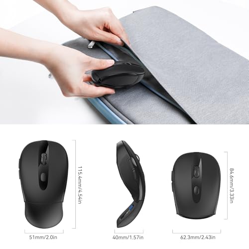 Folding Wireless Mouse, 2.4G Portable Travel Mouse with 3 Adjustable DPI (2000/1500/1000), 2-Year Battery Life, Compatible with Laptop, PC, Mac, Computer