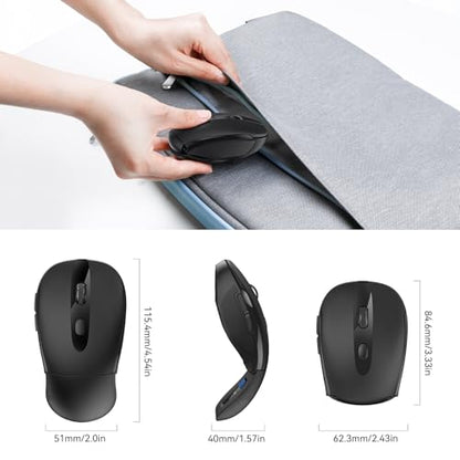 Folding Wireless Mouse, 2.4G Portable Travel Mouse with 3 Adjustable DPI (2000/1500/1000), 2-Year Battery Life, Compatible with Laptop, PC, Mac, Computer