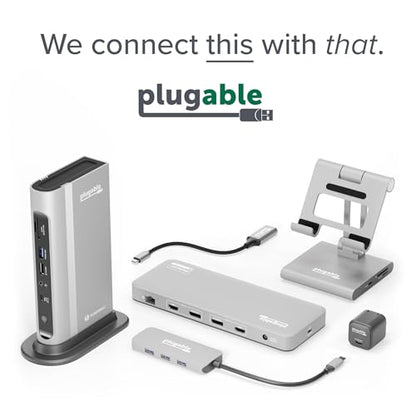 Plugable 7-in-1 USB C Hub Driverless Multiport Adapter with Ethernet, Single 4K60Hz HDMI, 100W Pass-Through Charging, 2X USB 3.0, SD/microSD, for USB-C, USB4, Thunderbolt, Mac, Windows, Chromebook