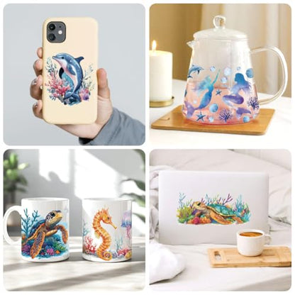 UV DTF Cup Wraps Transfer Stickers Marine Life Pattern, 10 Sheets Waterproof Custom Vinyl Transfer Sticker 16oz Coffee Glass Cup Tumbler Bottle Mug Decals for Men Women | Waterproof UV DTF Stickers, Custom Vinyl Decals for 16oz Coffee Cups Tumblers Bottle
