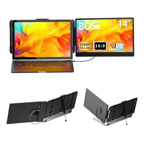 BOSII Laptop Screen Extender Monitor - 14 Inch Dual IPS FHD 1080P HDMI/USB-A/Type-C Extended Portable Monitor for Laptops (Maximum Length: 15.74") Compatible with Windows Mac Travel Work - size: 14" double monitor