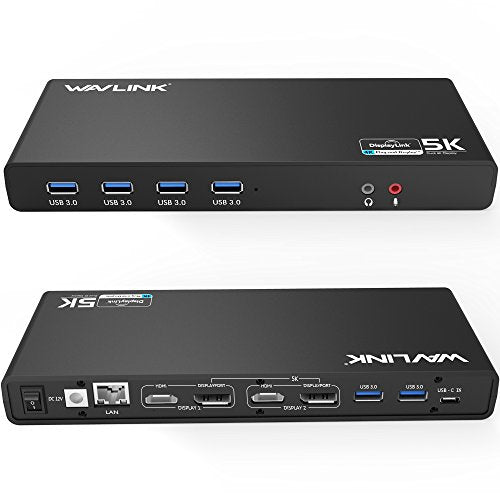 DisplayLink Universal Docking Station,WAVLINK 15-in-1 USB C Ultra 5K Dual 4K HD Multiple Display Dock with 2xHDMI/DP,Gigabit Ethernet,6xUSB 3.0,Type C,Audio,Mic,for New MacBook Neo,Windows,Mac - color: 2 HDMI+2 DP+6 USB3.0