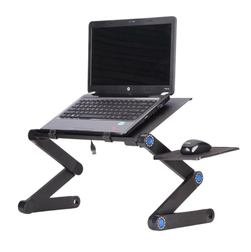Adjustable Lap Laptop Computer Portable CPU Cooling Fan Ergonomic Vented Table Stand Desk Tray (420 * 260mm with Mouse Pad & Double Fans, Black) - color: Black, size: 420*260mm with Mouse Pad & Double Fans