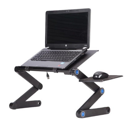 Adjustable Lap Laptop Computer Portable CPU Cooling Fan Ergonomic Vented Table Stand Desk Tray (420 * 260mm with Mouse Pad & Double Fans, Black) - color: Black, size: 420*260mm with Mouse Pad & Double Fans
