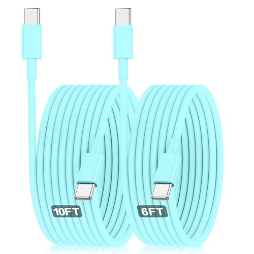 Hzevn 60W USB C Charging Cable for MacBook Pro/Air & for iPhone 16/15 Pro Max, MFi Certified 20V/3A Super Fast Charger Cord 6ft+10ft, PD 3.0 Compatible with iPad Pro 12.9/11, Samsung S25/S24(2-Pack) - color: Green, size: 10FT + 6FT