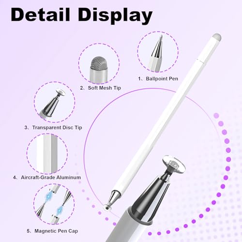 Stylus Pen for Echo Show 15/21 Inch with Holder Mount, 3 in 1 Magnetic Capacitive Stylus with Fiber Mesh Tip and Disc Tip, Compatible with All Capacitive Touchscreens - color: White