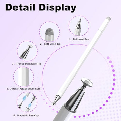 Stylus Pen for Echo Show 15/21 Inch with Holder Mount, 3 in 1 Magnetic Capacitive Stylus with Fiber Mesh Tip and Disc Tip, Compatible with All Capacitive Touchscreens - color: White
