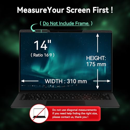 Magnetic Laptop Privacy Screen 14 Inch 16:9 Aspect Ratio Anti-Glare Blue Light Monitor Protector,Removable 14in Film for Lenovo HP Dell Acer Asus Thinkpad Envy Xps