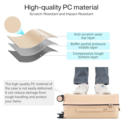 Hanke Hard Shell Luggage Sets 3 Pieces, 16/24/28 Inch Travel Suitcase | PC Hard Shell, 8 Spinner Wheels, TSA Lock, Wet Pocket, Space-Saving Nestable Storage, Family & Couple Travel - color: Cuba Sand, size: 16+24+28 Inch