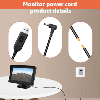 3.3Ft USB to DC Car Charger Cable for Furrion FOS07TADS Vision S Monitor Replacement Power Supply Cord for 7-Inch Screen Display, Compatible with Hitch Wireless Backup Camera FOS48TA-BL & FOS48TAPK-BL - size: 3.3FT