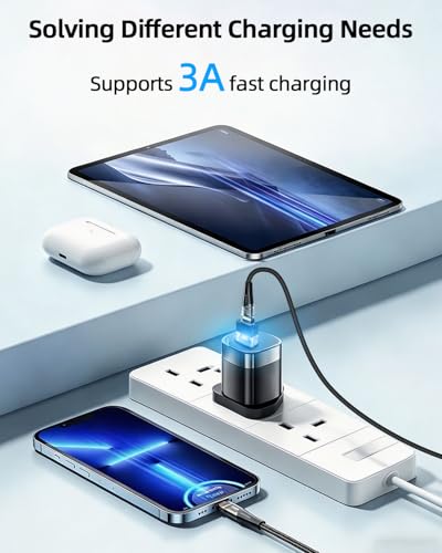 USB to USB C Adapter 4 Pack,USB A Male to Type C Female Converter Support OTG,USB 3.0 Adapter with LED for Charging Heads, Computers, Laptops(4 Pack)