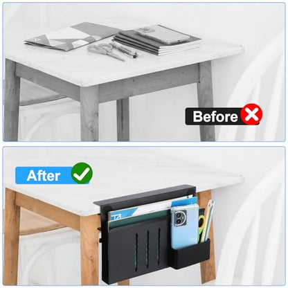 Desk Side Storage, No Drill Laptop Holder with Magnetic Pen Organizer, Clamp On Under Desk Mount for Home Office, Fits Flat Edge Tables 0.3" to 2.8"