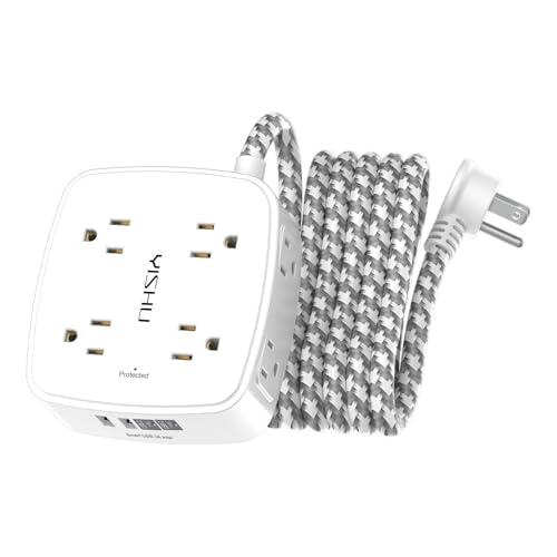 Surge Protector Power Strip - YISHU 8 Outlets with 4 USB (2 USB C) Charging Ports, 10Ft Braided Extension Cord, Flat Plug Multi Plug Outlet Extender Charging Station for Home Office, ETL, White - color: White(Braided), size: 10 Ft