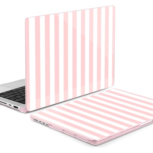 Batianda Case for MacBook Pro 14" 2026 2025-2021 Release, Pink Candy Stripe | 4-in-1 bundle with preppy design, 1.2mm lightweight slim hard shell protection for girls, students and aesthetic users - color: Pink Candy Stripe