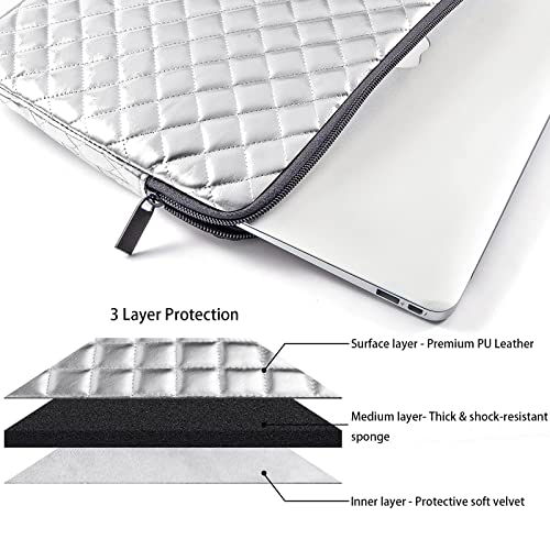 TRIUMPH VISION Puffy Laptop Sleeve Pouch Case Protective Bag Lined Padded | Puffy Laptop Case 11 12 in Quilted Leather Protection Shockproof Cushion Padding Fashion with Pocket Safe Silver - color: Silver Quilted, size: 11-12 Inch