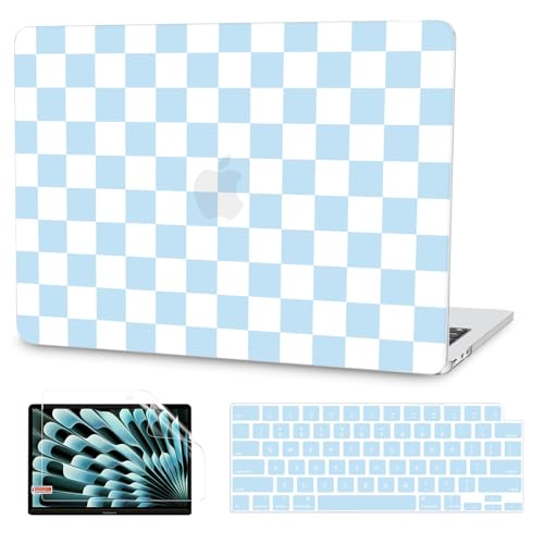 G JGOO Compatible with MacBook Air 13 inch Case 2026 2025-2022 M5 A3449 M4 A3240 M3 A3113 M2 A2681, Plastic Hard Shell for MacBook Air 13.6 inch Case +Keyboard Cover +Screen Protector, Blue Checkered - color: Blue Checkered