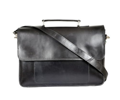Full Grain Leather Briefcase for Men, Handcrafted Laptop Bag with Multiple Compartments,Fits 15.6 Inch Laptop - color: Black
