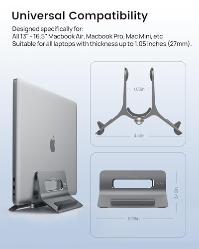 Vertical Laptop Stand for Desk, Gravity Auto Lock MacBook Stand, Aluminum Laptop Holder Vertical Compatible with MacBook Pro, Air, Tablet, Space-Saving Organize Work & Home Office, Gray - color: Space Grey