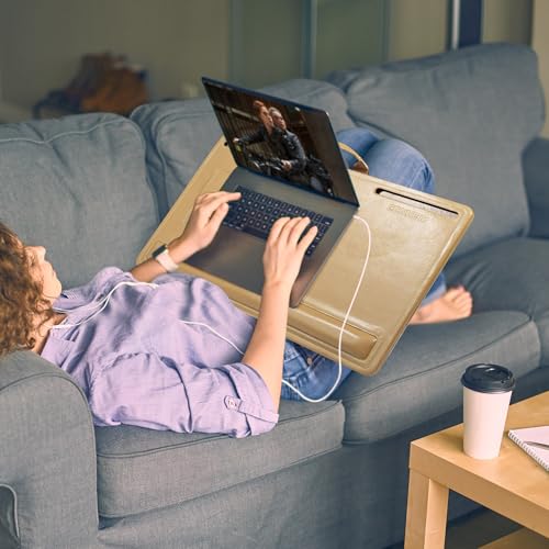 CENNBIE Leather Lap Desk for Laptop, 24 x 16 inches (Brown) | With Memory Foam Cushion & Built-in Wrist Rest, Portable,Adjustable Laptop Desk Fits up to 19 inch Laptop - color: Brown