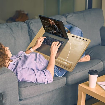 CENNBIE Leather Lap Desk for Laptop, 24 x 16 inches (Brown) | With Memory Foam Cushion & Built-in Wrist Rest, Portable,Adjustable Laptop Desk Fits up to 19 inch Laptop - color: Brown