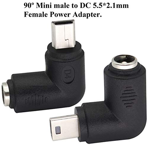 90° USB Right Angle Mini USB Male to DC 5.5x2.1mm Barrel Power Connector 5V Charger (2Pack) - color: Mini