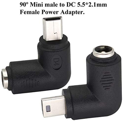 90° USB Right Angle Mini USB Male to DC 5.5x2.1mm Barrel Power Connector 5V Charger (2Pack) - color: Mini
