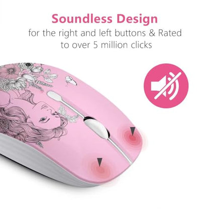 JUHOO Wireless Mouse with Nano Receiver for PC, Laptop, Notebook, Computer, MacBook, Less Noise, Portable Mobile Optical Mice - style: Flower Girl