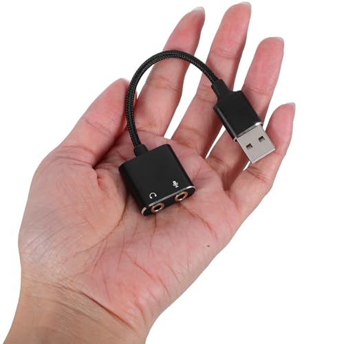 USB Headphone Audio Splitter Adapter with Microphone Jack External Sound Card for PC and Laptop, Black Two-in-one Audio Interface Cable for Computer Headset and Smartphone Use