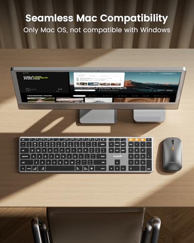 ProtoArc KM110-A Aluminum Backlit Bluetooth Keyboard and Mouse for Mac | Full-Size Combo with Numpad, Slim Rechargeable Design, Multi-Device Switching for MacBook Pro/Air, iMac, iPad - Space Gray