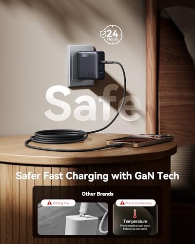 INIU 100W GaN USB C Charger, 3-Port Compact Fast Charging Block with 5ft 100W USB C Cable, Foldable Travel Laptop Charger for MacBook Pro Air 15 14, iPhone 17 16 Pro Max Samsung S26 S25 Dell etc White - color: White