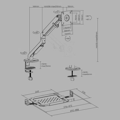 Monitor Arm Gas 2 in 1 Laptop Desk Mount with Tray for 17-32" Monitor and 12-17" Laptop, Holds 19.8 lbs, Fully Adjustable Laptop Desk Arm with Clamp/Grommet Base Monitor Desk Mount