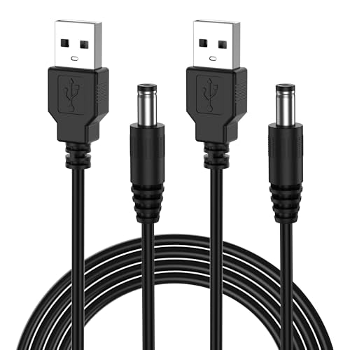 Meliya USB to DC 5V Power Cord, USB-A Male to DC 5.5mm x 2.1mm Power Plug Connector Charge Barrel Jack Power Cable, 2Pack-3.3ft