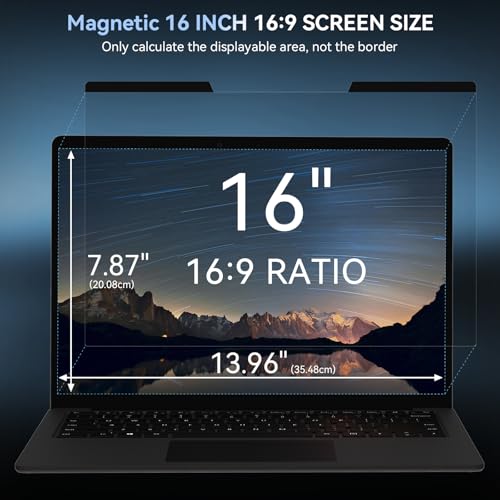 Mamol Magnetic Laptop Privacy Screen 16 inch,16:9 Aspect Removable Anti Glare Blue Light Privacy Filter, Black Shield Compatible with HP/Dell/Acer/Asus/Samsung/Lenovo/Thinkpad Envy - size: 16 Inch 16:9 Aspect