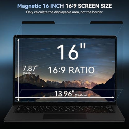 Mamol Magnetic Laptop Privacy Screen 16 inch,16:9 Aspect Removable Anti Glare Blue Light Privacy Filter, Black Shield Compatible with HP/Dell/Acer/Asus/Samsung/Lenovo/Thinkpad Envy - size: 16 Inch 16:9 Aspect