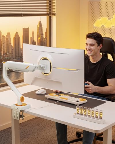 ARES WING 17-49 Inch Monitor Arm Ultrawide Single Monitor Mount, White | Heavy Duty Mechanical Spring Monitor Stand Adjustable Arms Holds up to 44lbs, 75/100 VESA Mount with Clamp/Grommet Base - color: white