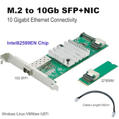 M.2 M-Key Single SFP+ Port 10G Ethernet LAN Adapter with 50cm Cable, with Intel 82599EN Controller - size: 1-Port 10G SFP+ M2, style: 10 Gigabit