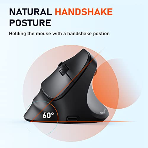 MEETION Ergonomic Wireless Vertical Mouse, Rechargeable, Black | Bluetooth 5.2 + 3.0 and USB connectivity, RGB backlight, 4 DPI adjustment, compatible with Windows, Mac, Android, PC and iPad - color: Right Black
