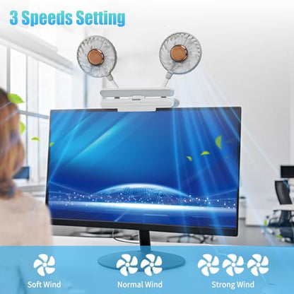 Monitor Fan with LED Lights, USB Desktop Fan with 2 Rotatable Heads, 3 Speeds Desk Fans Small Quiet with Sturdy Adjustable Clamp, Strong Wind Office Personal Cooling Fans for Laptop, Desktop. - color: Gray Fan with Lights