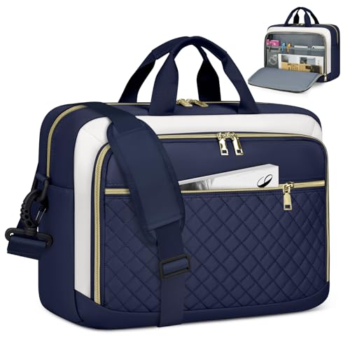NEWHEY Laptop Bag 17.3 Inch Laptop Briefcase for Women Men Waterproof Shoulder Messenger Bag Large Computer Bag for Business Office Work College, Blue&Beige - color: Blue&beige, size: 17 inch