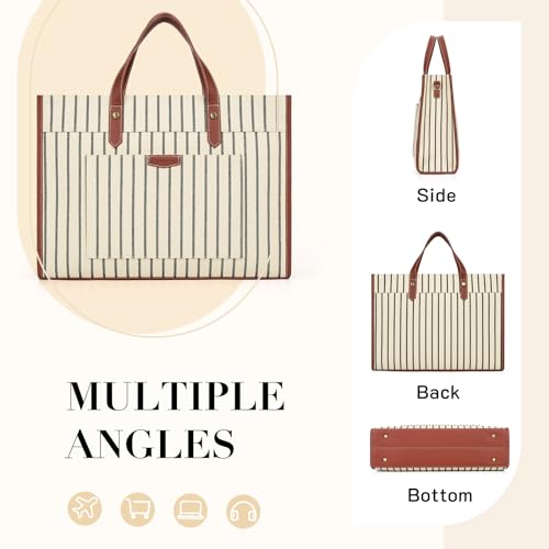 Missnine Laptop Tote Bag Canvas Laptop Bag 15.6 inch Work Shoulder Bags Casual Briefcase Handbag for Travel, Office, College (Stripe) - color: Stripe