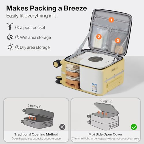 mixi 17x14x9 Carry On Luggage Underseat PC Hard Shell Suitcase Top Opening Aluminum Frame Travel Suitcases with Wheels, Lark Yellow - color: Lark Yellow, size: 17x14x9 Inch