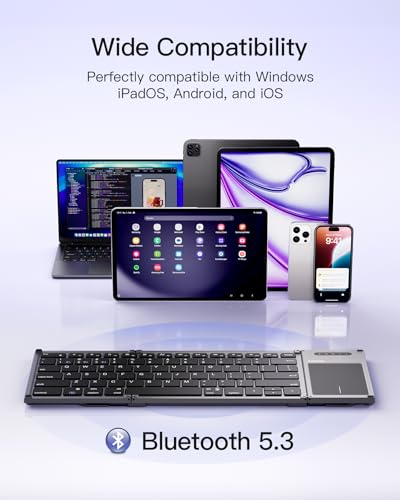 Inateck Foldable Mini Keyboard with Trackpad, 3-Device Bluetooth | For iOS/Android/Windows, QWERTY Layout, Ultra-Portable, Pocket-Sized, KB06101
